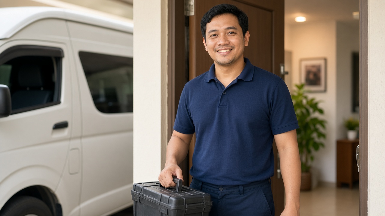 Aircon technician ready for a home visit.