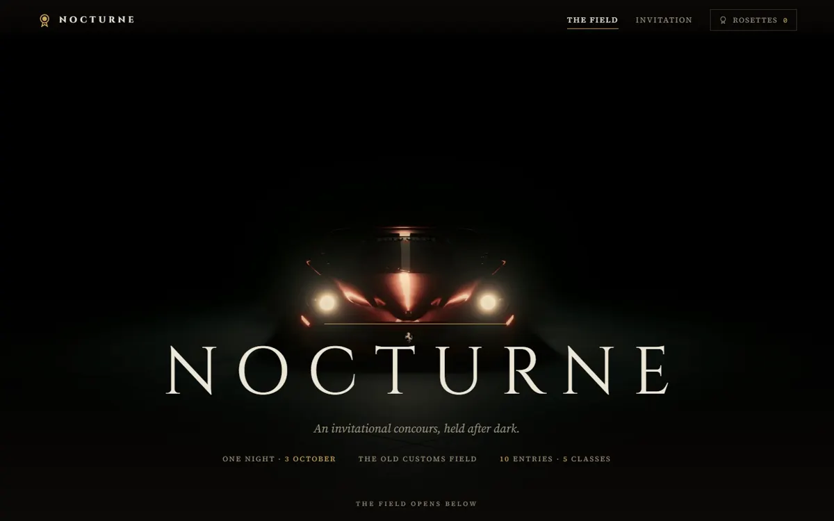 NOCTURNE: A concours judged after dark, lit only where your cursor stands.