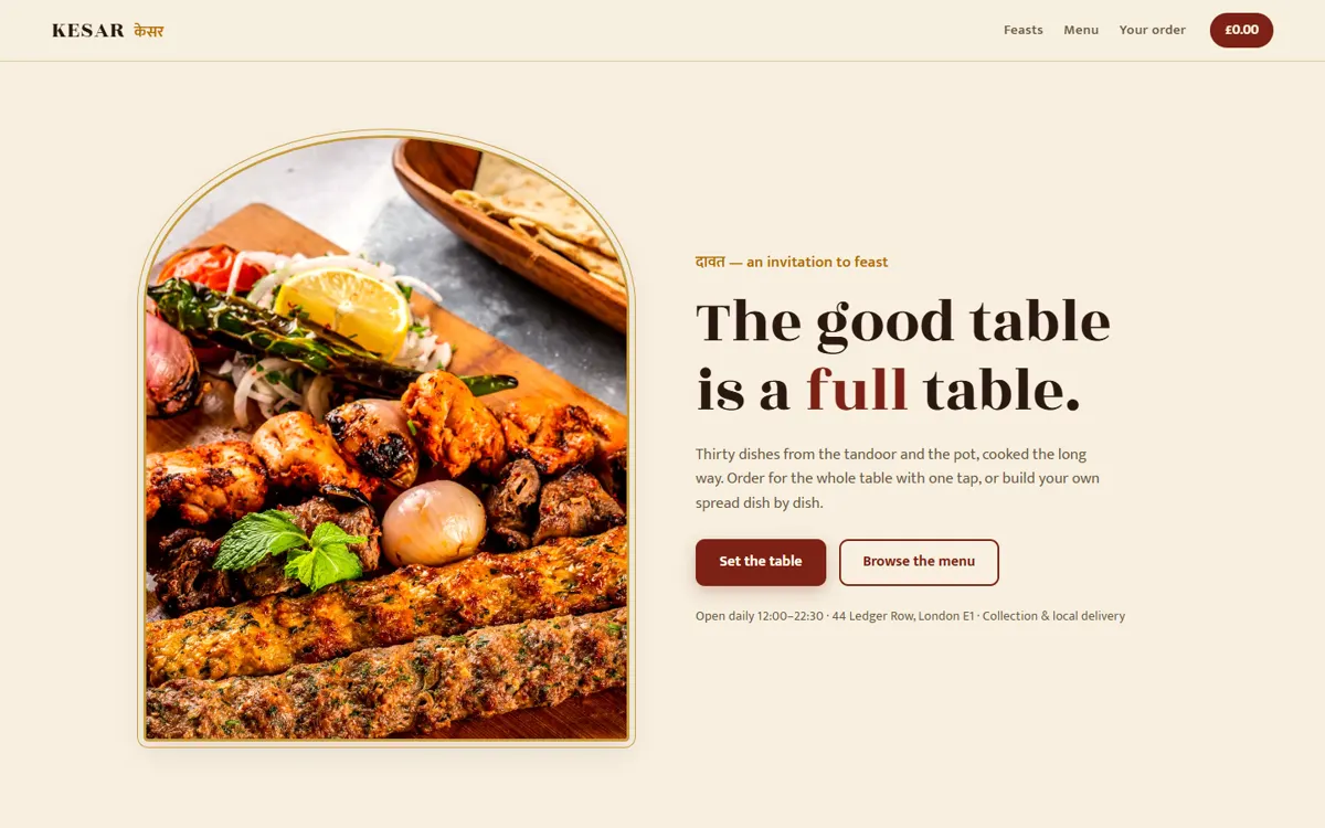 KESAR केसर: A London curry house ordering for the table, with feast pricing per head.