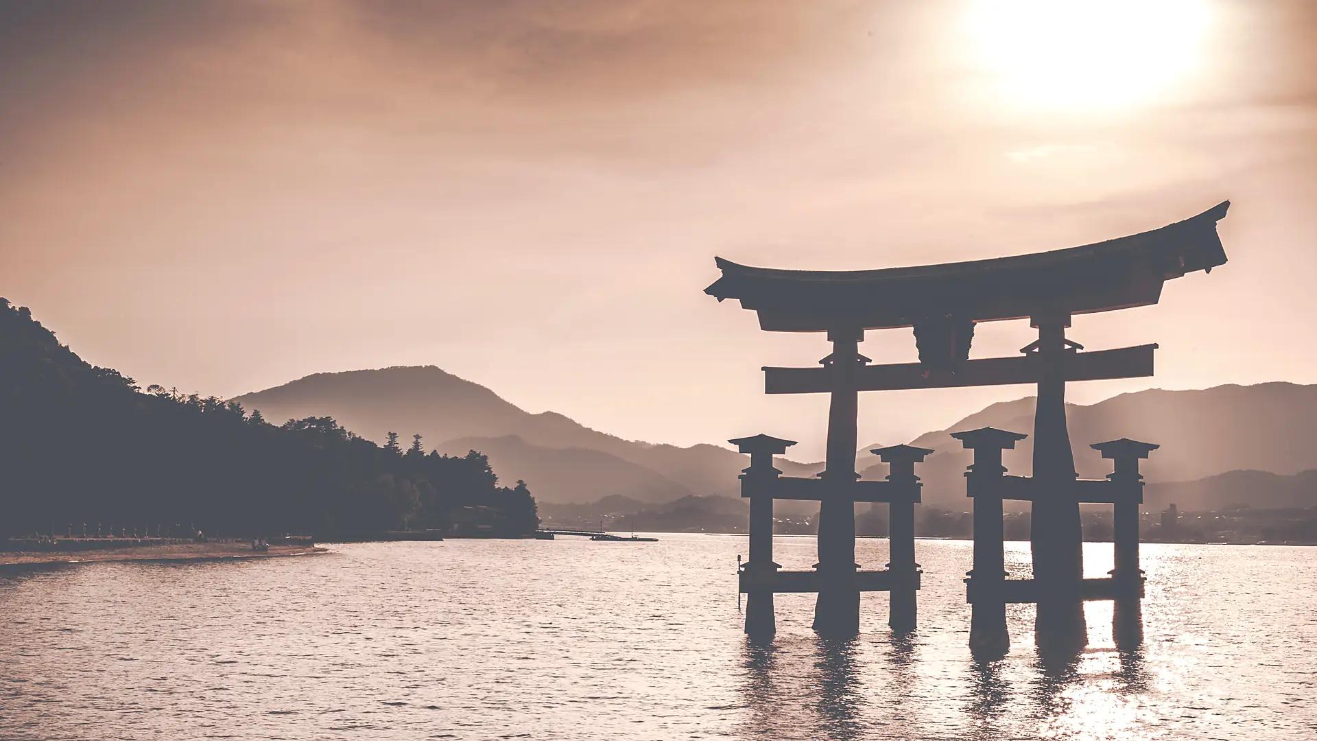 The floating torii of Itsukushima Shrine, Miyajima, in evening light